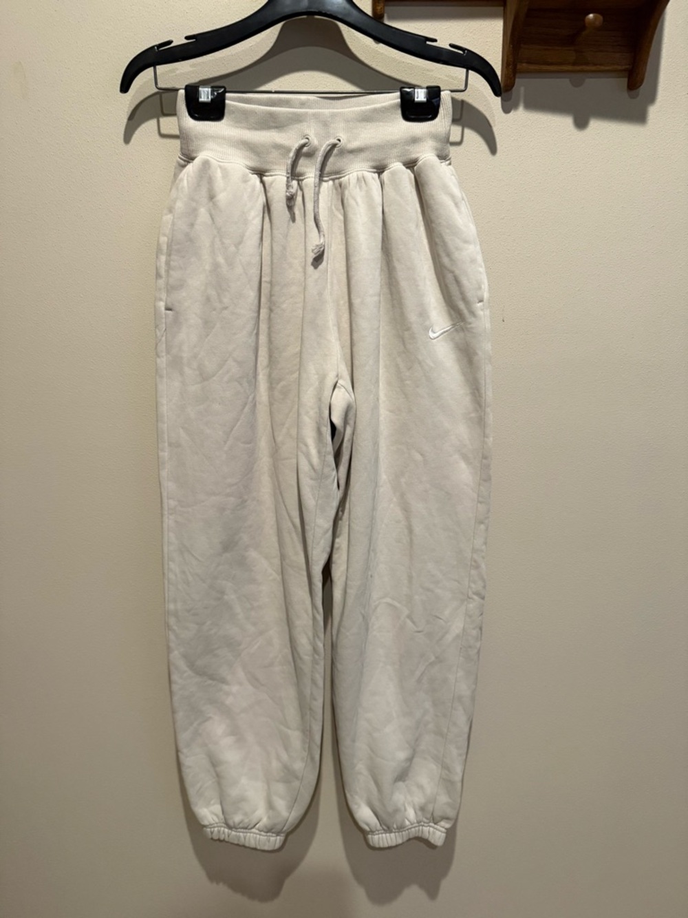 Nike Cream Drawstring Fleece Joggers with White Swoosh, Women’s X Small